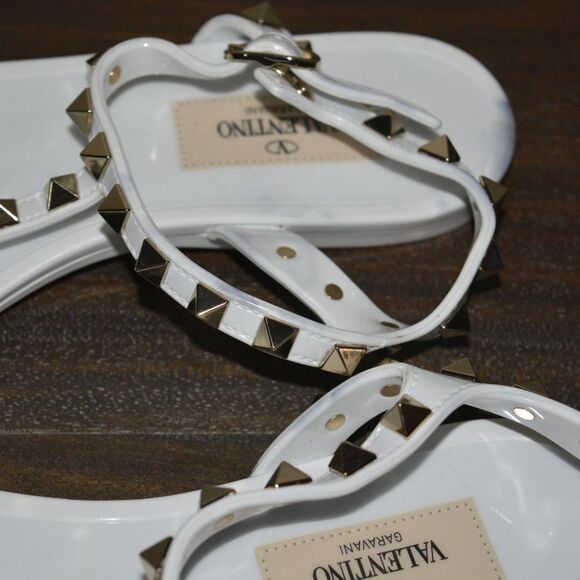 Valentino White Sandals with Gold Studs - Picture 3 of 7